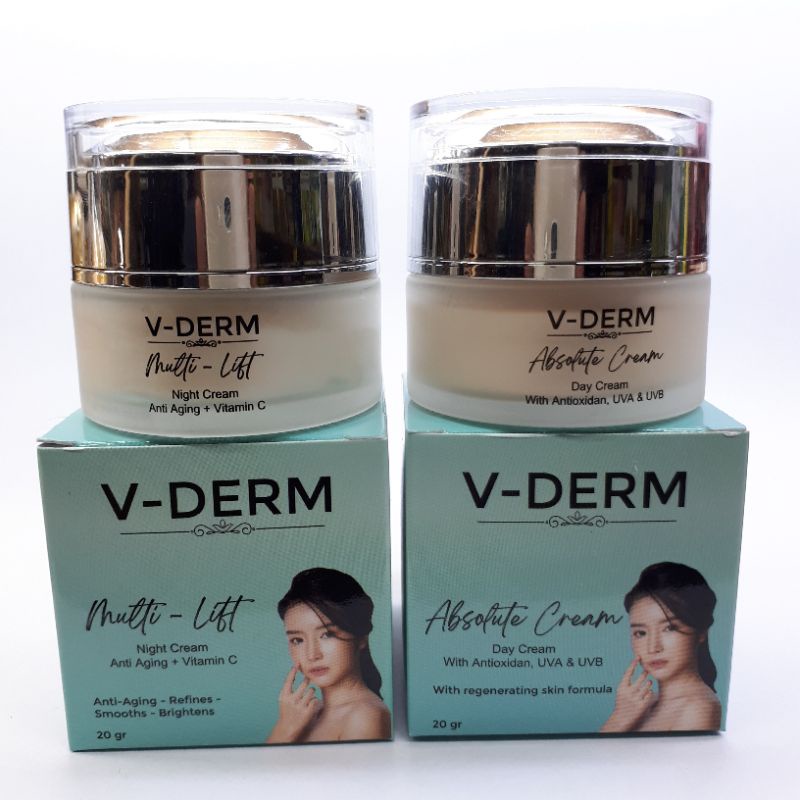 (TERMURAH) PAKET CREAM MUKA V-DERM ANTI AGING + VITAMIN C SIANG DAN MALAM 20gr ORIGINAL