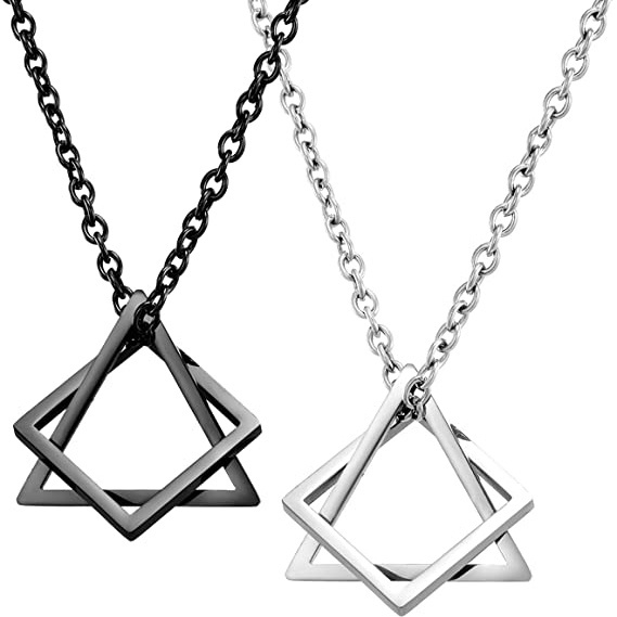 Kalung Dengan Liontin Bentuk Geometri Persegi Segitiga Bahan Stainless Steel Untuk Pria