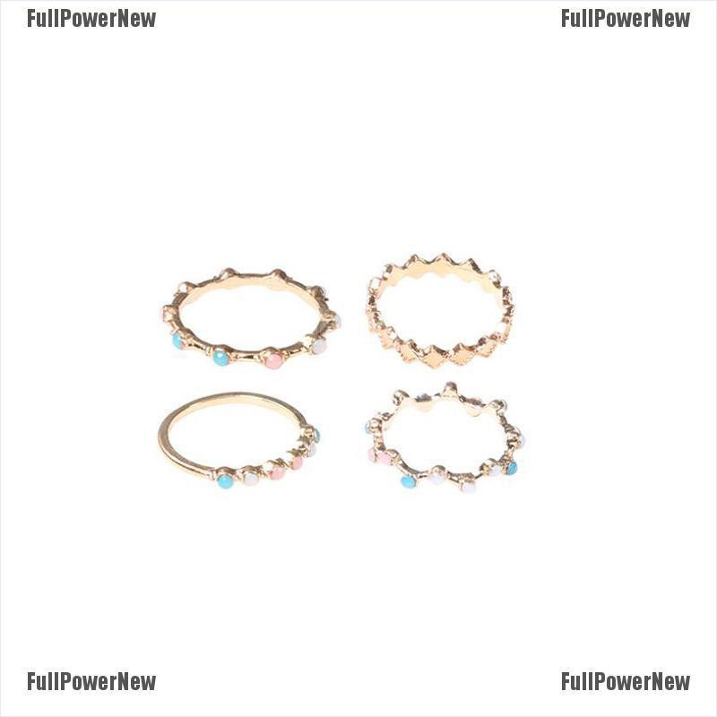 (FULL Jy) 4pcs / Set Cincin Gaya Bohemia Aksen Batu Kristal Warna-Warni Untuk Perhiasan Wanita