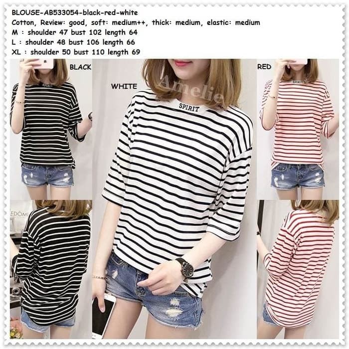Baju Atasan Kaos Garis Blouse Wanita Import AB533054 Merah Putih Hitam BEST.