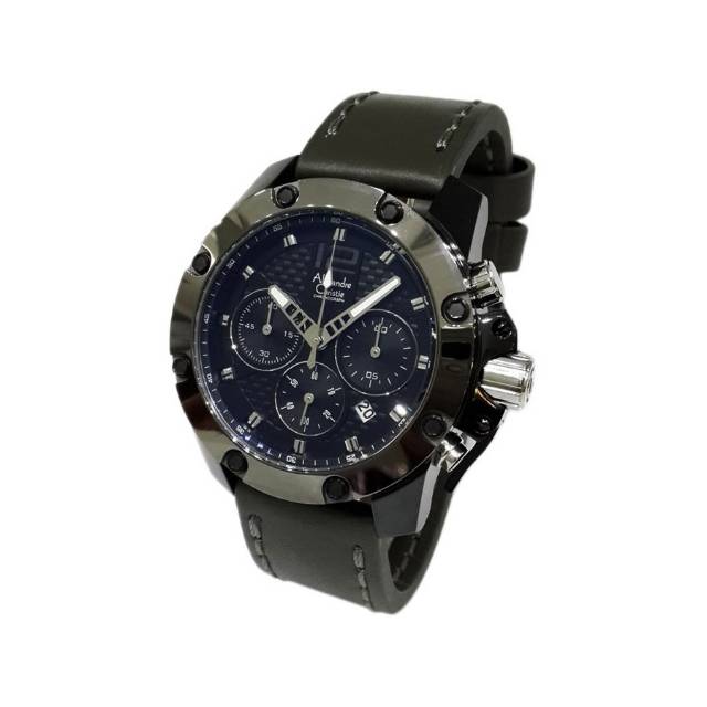 Jam Tangan Alexandre Christie AC 6290 MC Leather / Kulit Black Grey Pria / Cowok Original