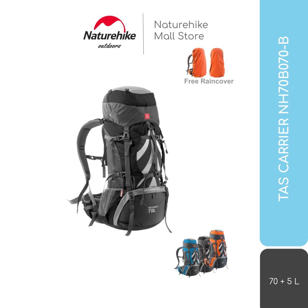 TAS CARRIER 70+5 L NATUREHIKE NH70B070-B BACKPACK RANSEL KERIL GUNUNG