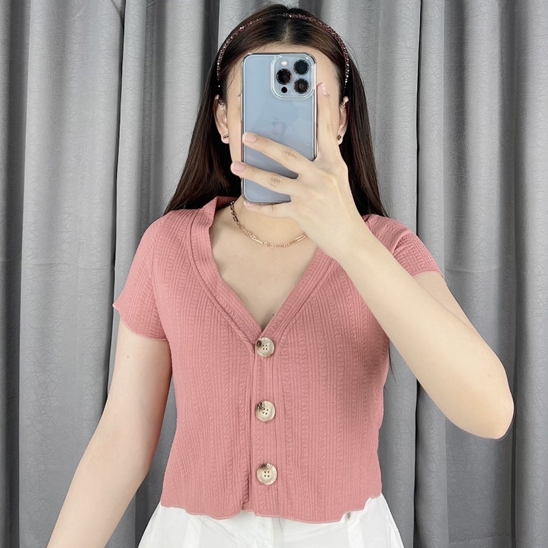 Kaylee V button crop 062 | Crop top button | atasan crop import