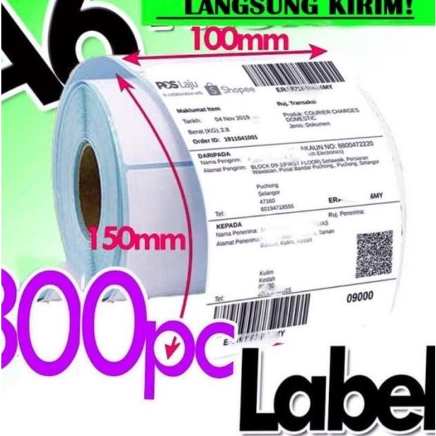 

✱ Label Thermal 100x150 Kertas Sticker Receipt Printer Bare Xpinter - 300 lembar ♫