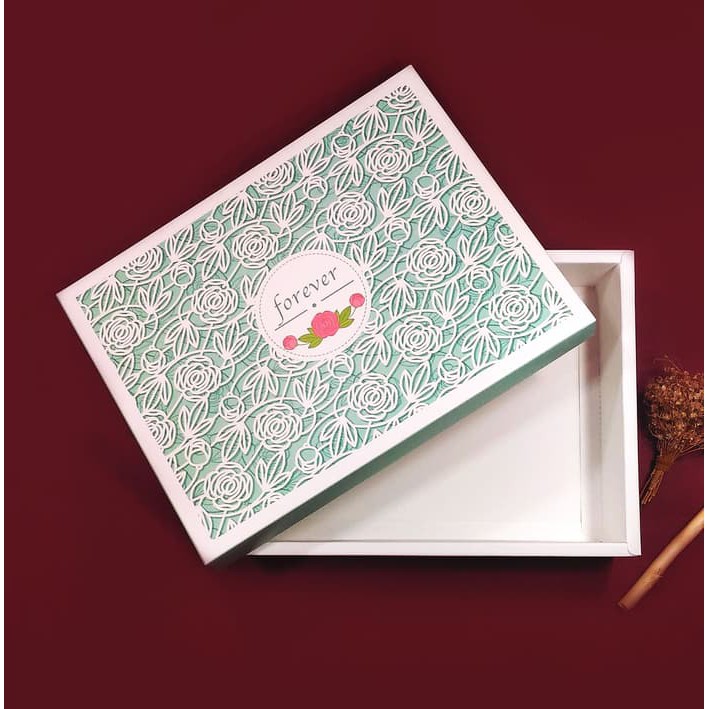 

Paper Gift Box / Kotak Kado Serbaguna Shabby Chic - Green Flower M Murah