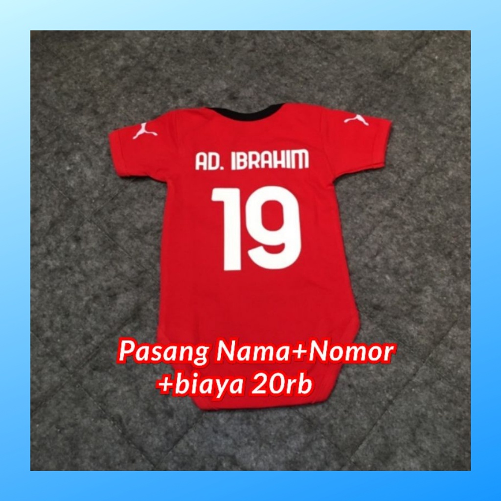 Jumper bayi newborn milan baju kodok kaos sepak bola fashion katun jumpsuit pakaian anak romper jersey sport outfit apparel club baby terusan bodysuit merah salur