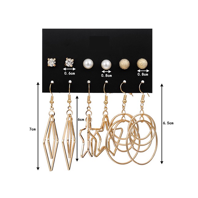 LRC Anting Set Fashion Gold Pearl Leaf Geometric Earring Set F88405