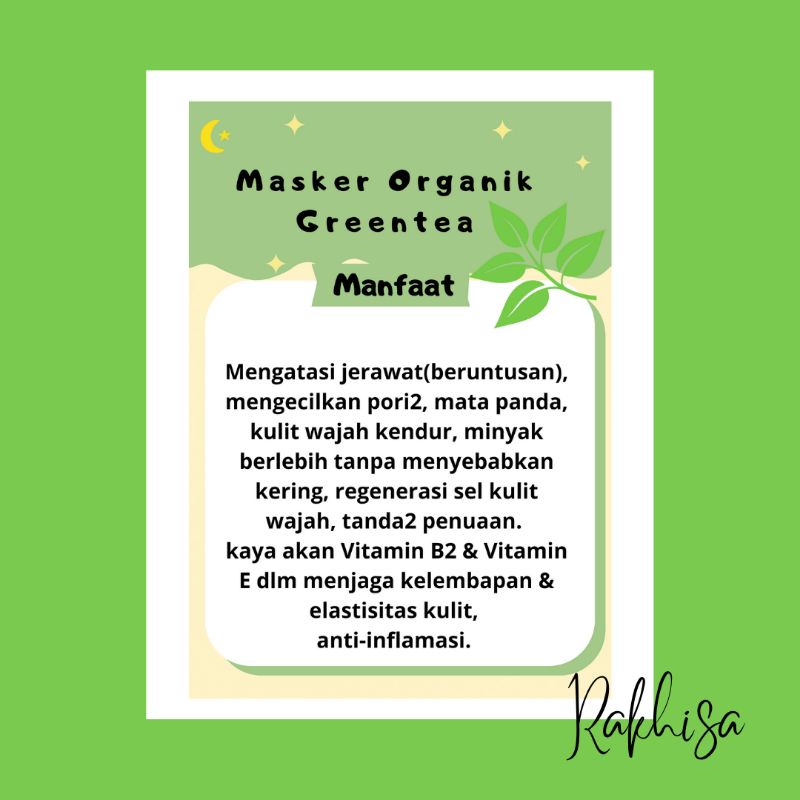 MASKER ORGANIK 10GR  1X PAKE TRAVEL SIZE BEST SELLER-GREENTEA 10g