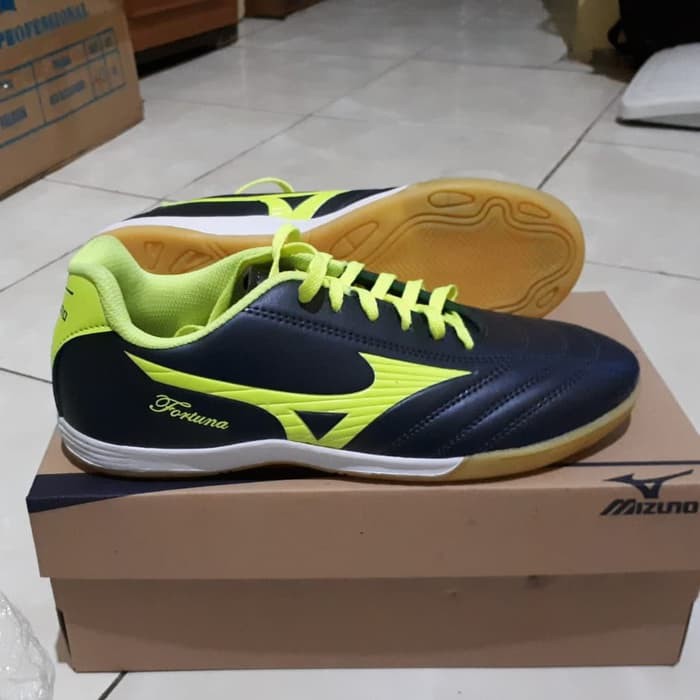 SEPATU FUTSAL MIZUNO FORTUNA SNEAKERS RUNNING LARI BIRU HITAM SOL KARET MENTAH SIZE 39-43