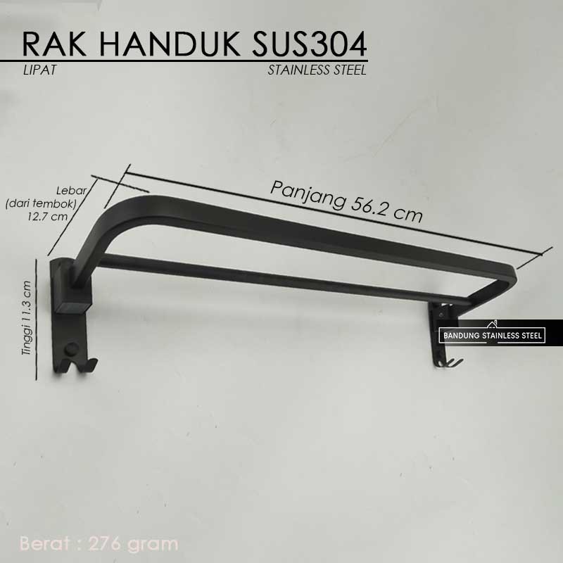 Rak handuk hitam lipat doff elegant mewah 2 baris black stainless kamar mandi sus304