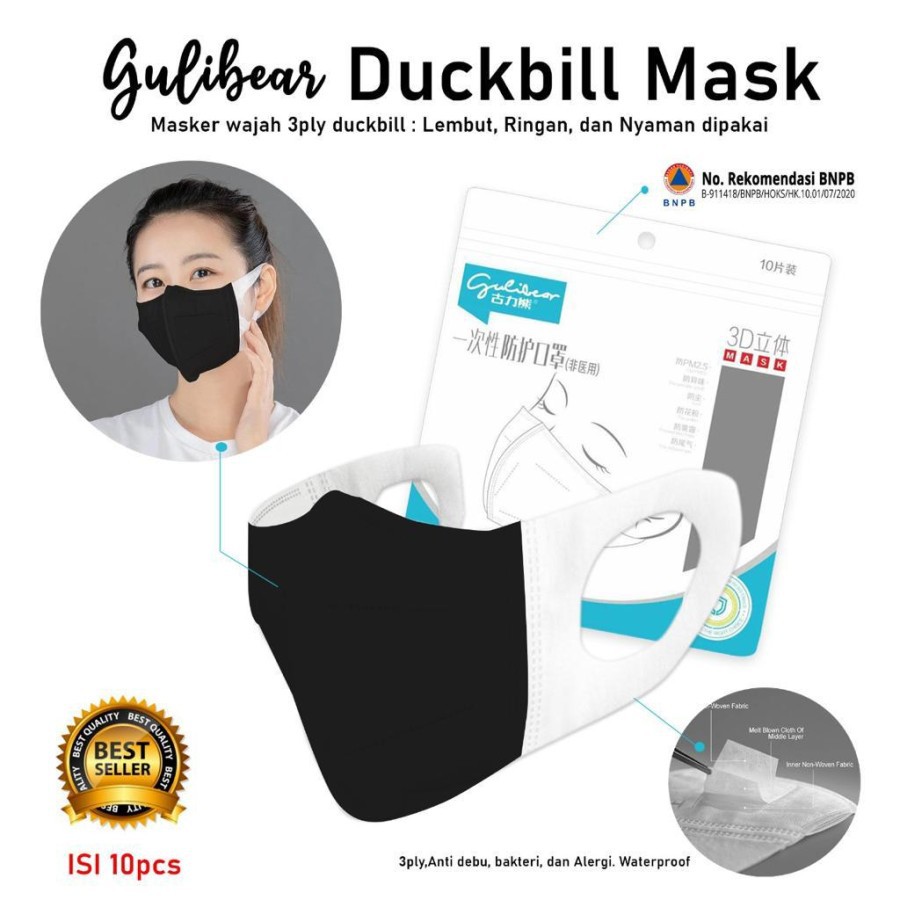 ❄️MATCHA❄️ [1 PACK ISI 10 ] MASKER DUCKBILL GULIBEAR 2 WARNA - MASKER WAJAH 3 PLY