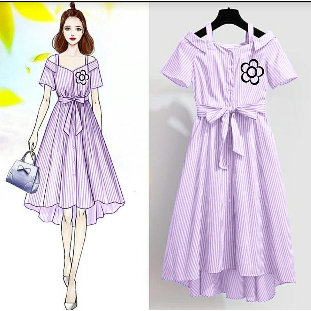 *[MCFK] Dress Stripe Flower Sabri Korea / Dress Wanita Korea / Dress / Casual Dress Wanita