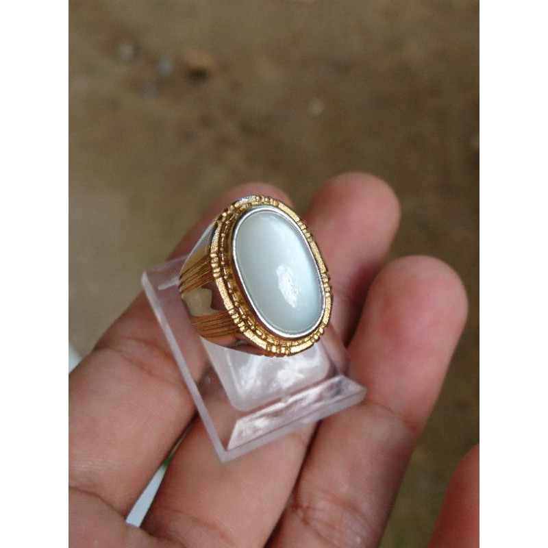 [  NATURAL ] BATU AKIK BIDURI BULAN KLEP AIR BERAS. Ring Titanium Gold