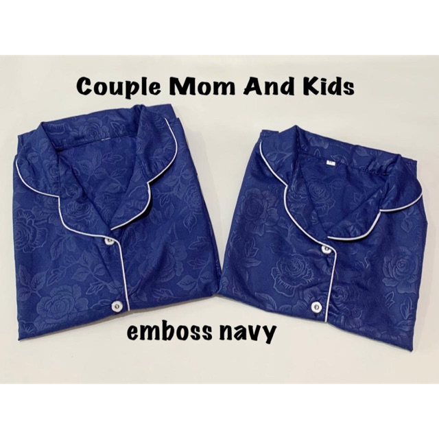 PIyama EMBOSs NAVY bisa couple mom and kids bajutidur piyama