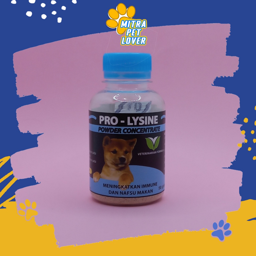 PENAMBAH NAFSU MAKAN ANJING - PROLYSINE DOG POWDER 50 GRAM - TINGKATKAN ANTIBODY HORMON &amp; ENZYM KOLAGEN - CEGAH FLU HERPES - PRO LYSINE SUPLEMEN BUBUK - MURAH GARANSI KUALITAS  ASLI ORIGINAL TAMASINDO OBAT KESEHATAN VITAMIN HEWAN PELIHARAAN MITRAPETLOVER