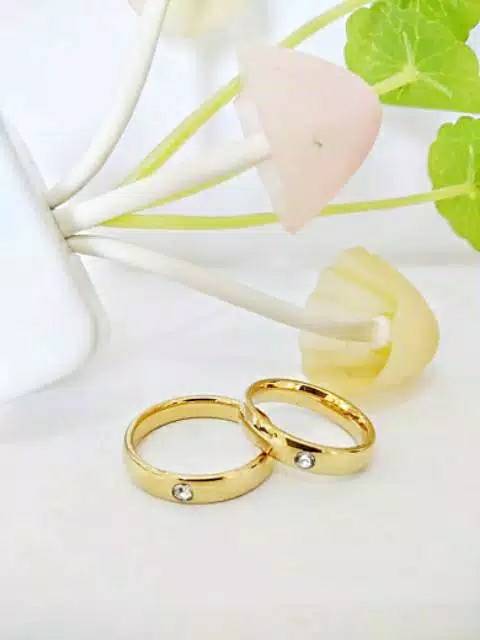 Cincin couple Titanium Stainless steel cembung 1MATA anti karat selamanya Fashion Ring pria wanita