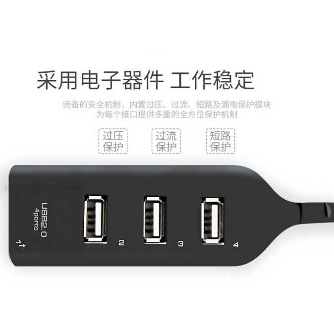 Portable USB Hub 2.0 4 Port - Black