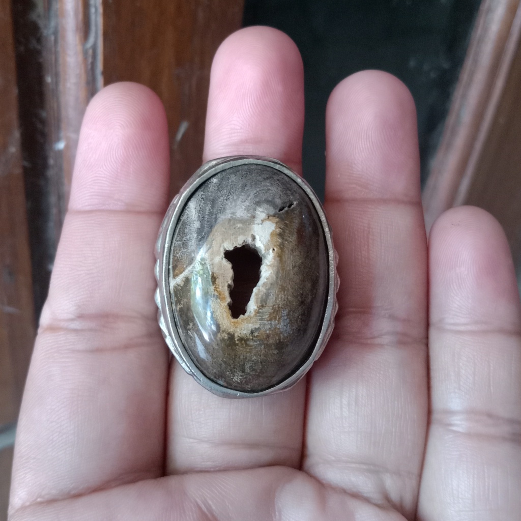 Cincin Batu Akik Galih Kelor Motif Combong Multi warna Motif Combong