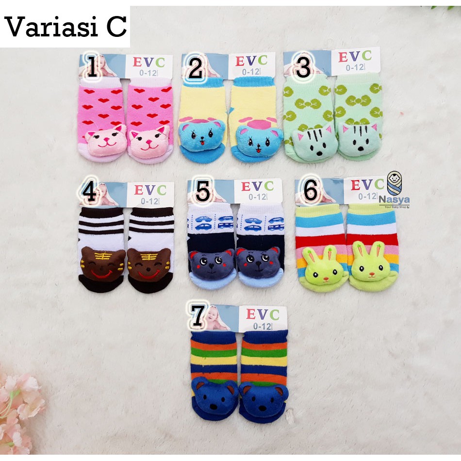 [C-009] Kaos Kaki bayi boneka lucu usia 0-12 m - motif boneka dan bunyi