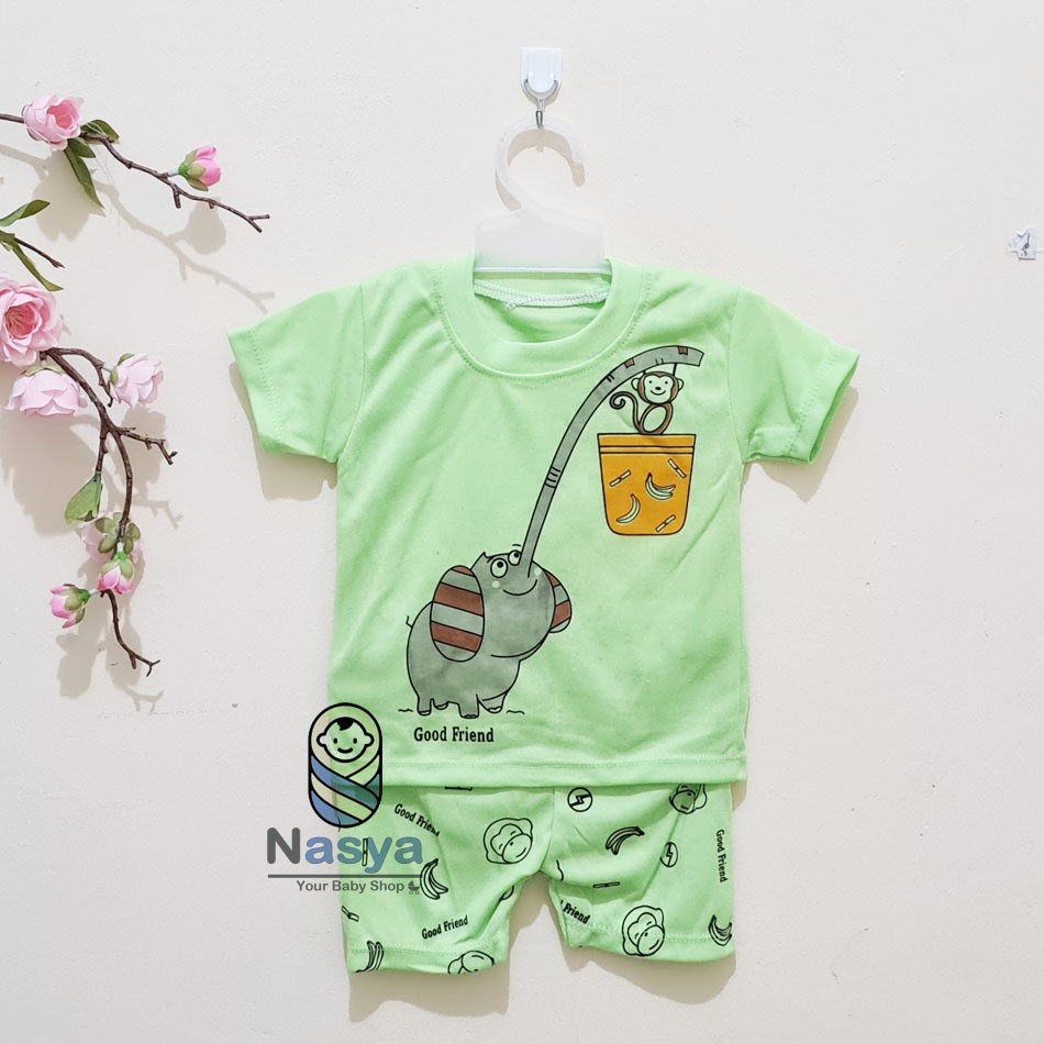 [J-011] Setelan Bayi Pendek Unisex Pakaian Laki Perempuan Murah (0-6 bulan)