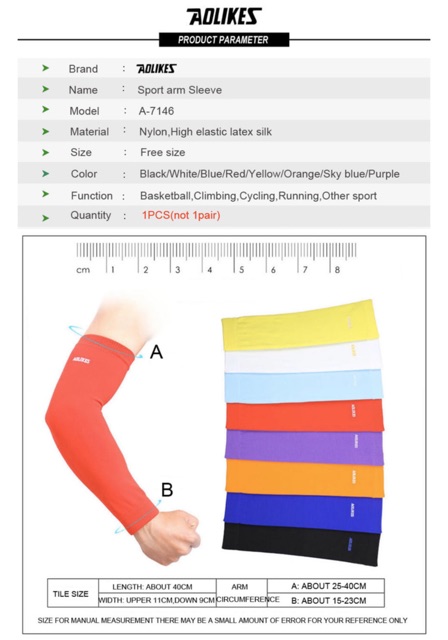 7146 AOLIKES ARM WARMER SLEEVE WRAP PAD PELINDUNG TANGAN WRIST SUPPORT