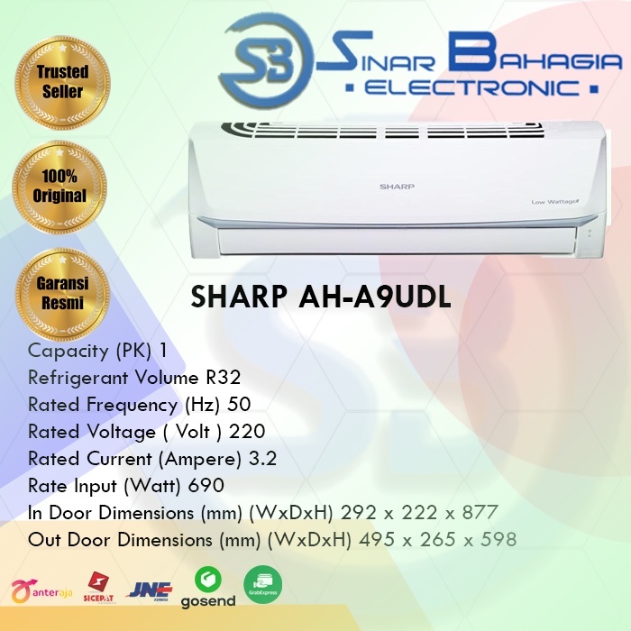 SHARP AH-A9UDL AC 1 PK LOW WATT 690 WATT (NEW) (KHUSUS BANDUNG)