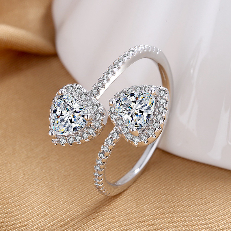 Love Heart Shaped 1CT 6.5MM Real Mulberry Diamond Ring S925 Silver Wedding Party Lover Jewelry Gift