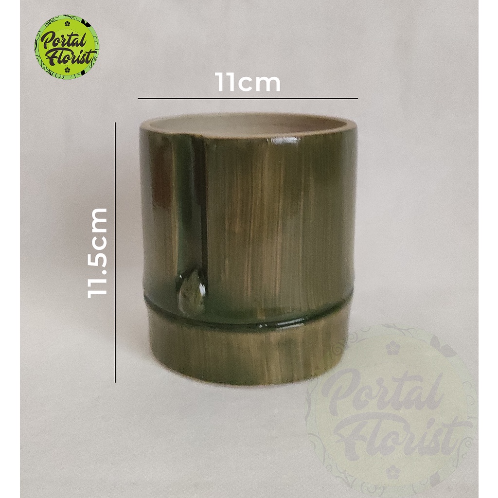 Pot Keramik Bambu Natural Alami