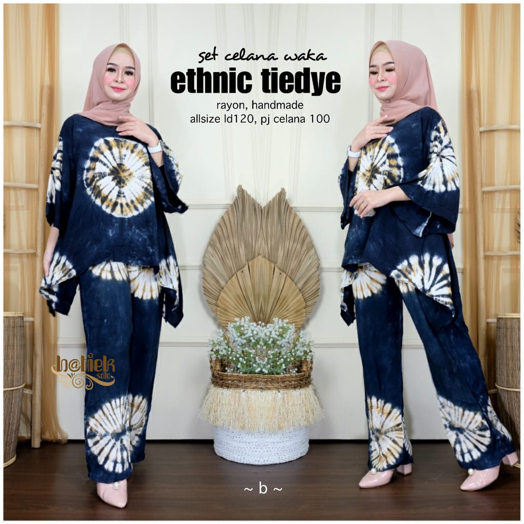 Set Celana Ethnic Tiedye Batik Jumbo Terompet Shibori Jumputan Tie Dye Rayon Daily Setelan Santai