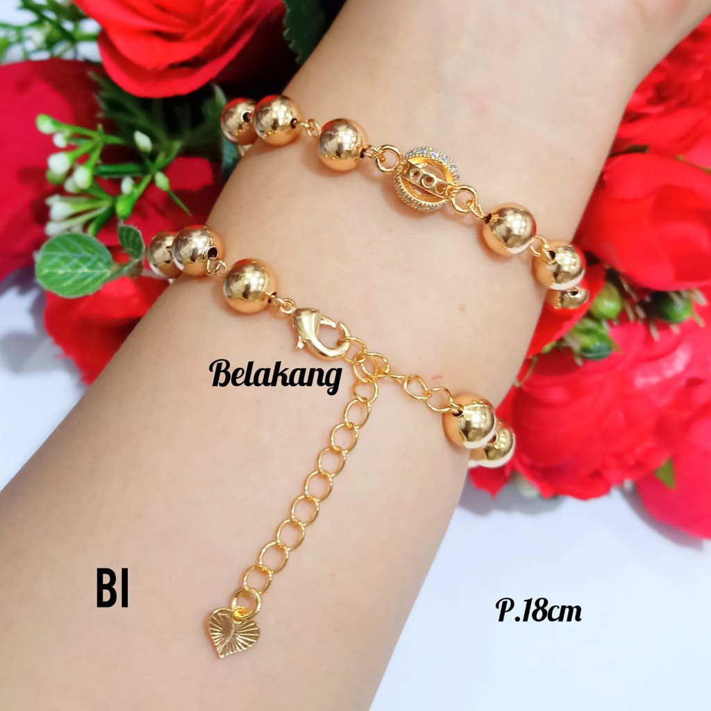 Gelang TITANIUM Rantai bola plat permata varian motif gold,perhiasan wanita terkini COD