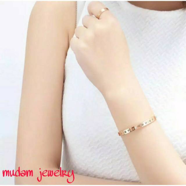 Gelang Titanium Roman Numeric Micro Kristal Rose Gold, Gold dan Silver