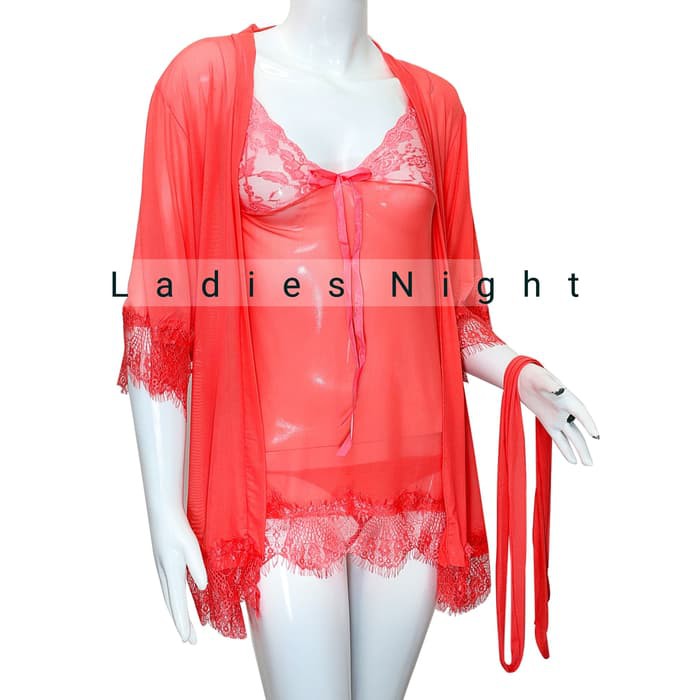 Sweet Peach Valeria Sexy Nightdress Lingerie Set -Inner Dress Gstring - Orange