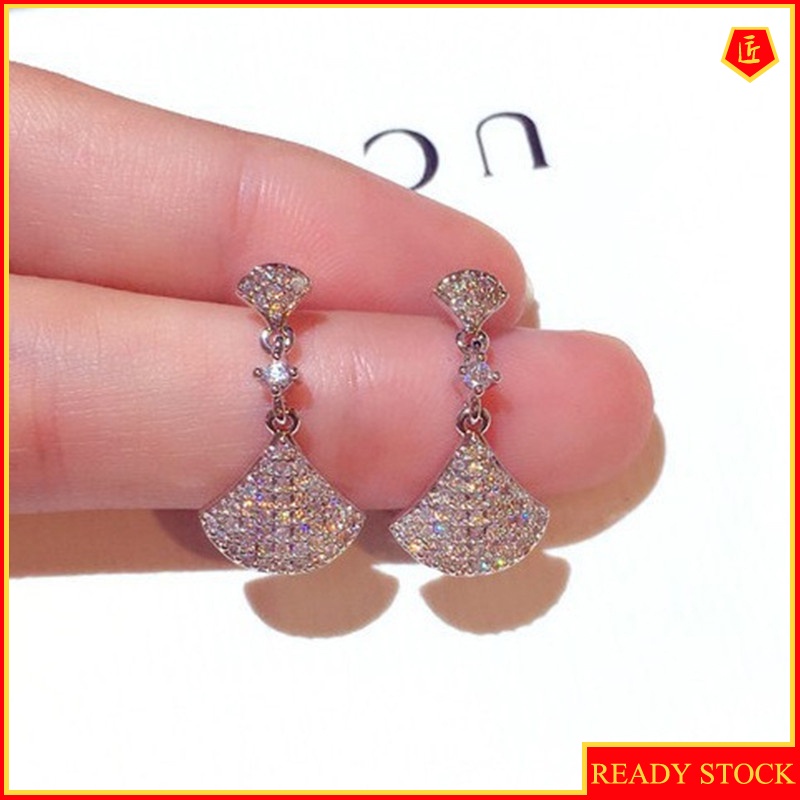 [Ready Stock]New Fashion S925 Silver Skirt Diamond Earrings Delicate