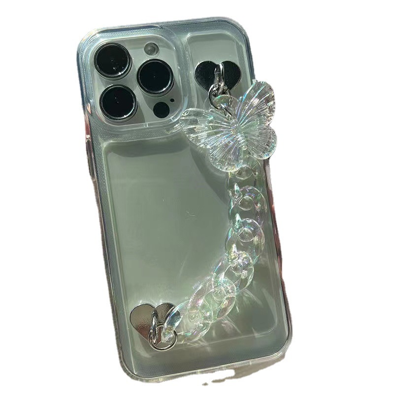 Case Pelindung Bahan Akrilik Transparan Dengan Rantai Butterfly Untuk Iphone 14 6 6S 7 + 8 Plus SE2020 X XS XR 11 12 13 Pro Max