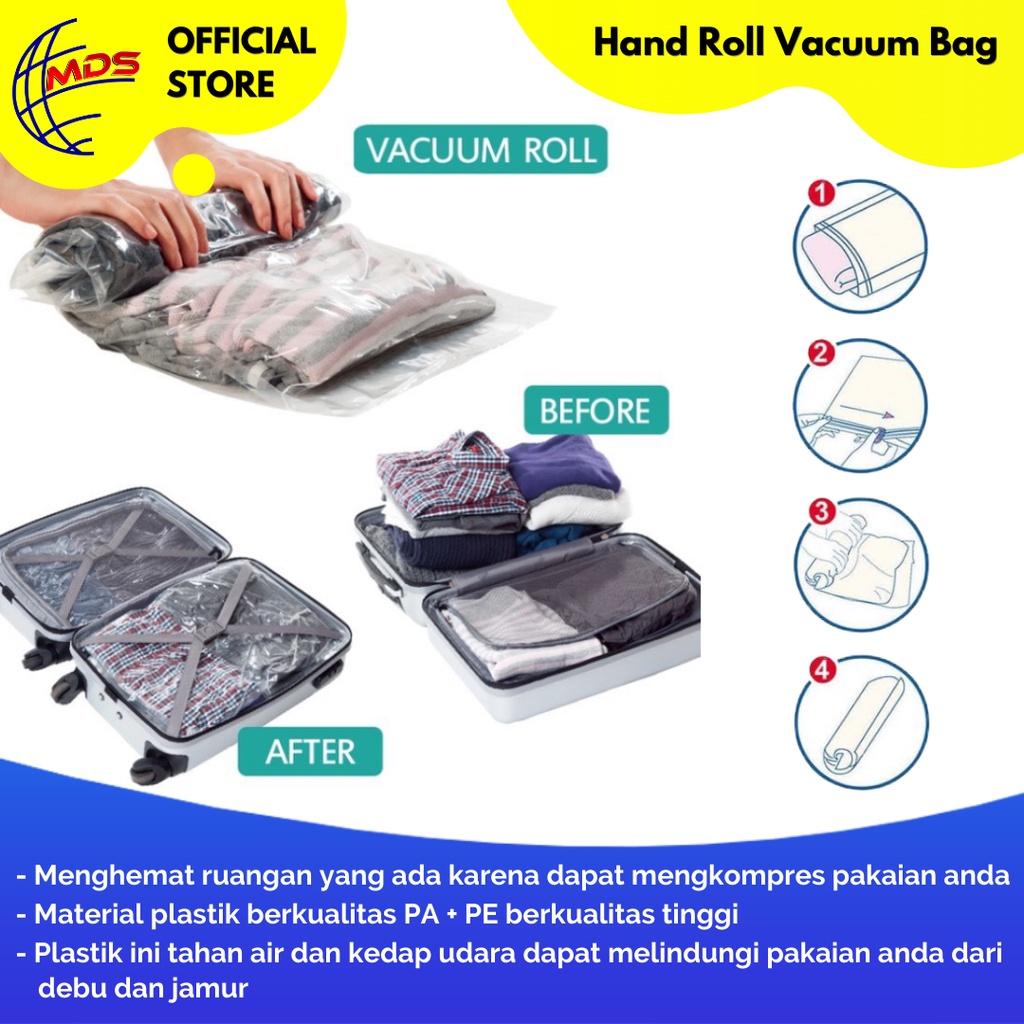 Plastik Vakum Bag Pakaian / Vacuum Bag Travel / Hand Roll Vacuum Bag