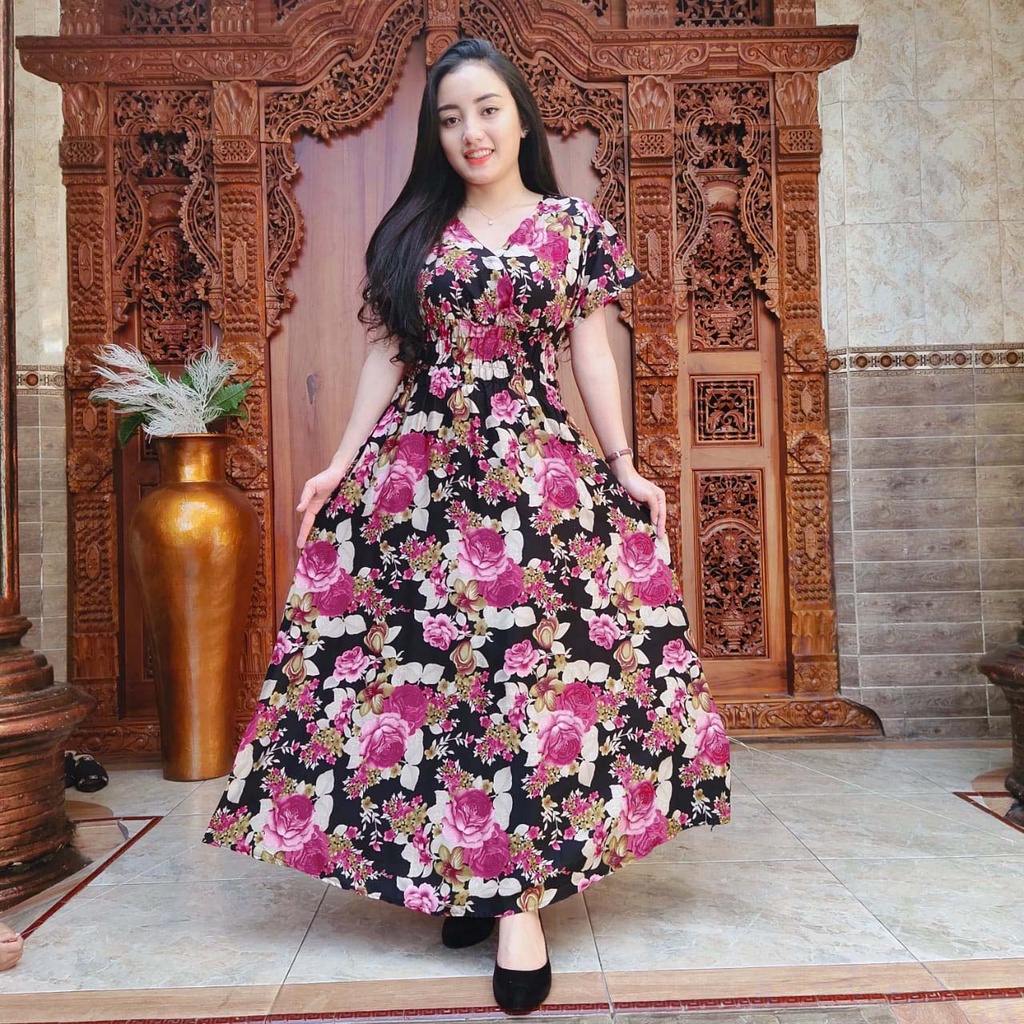 DASTER MOZA PRINT | BALI LONGDRESS-OLIV BLACK
