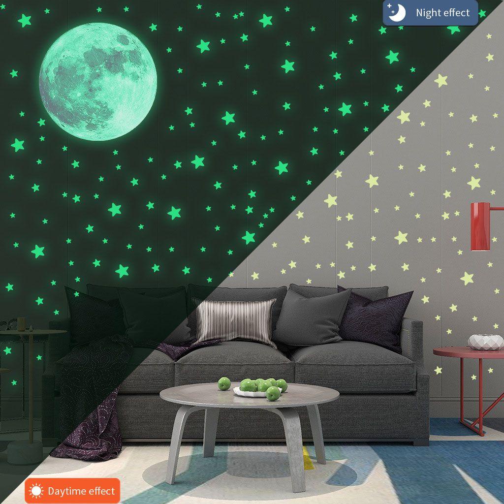 Solighter Bulan Bintang Stiker Dinding DIY 3D Starry Ceiling Cling Dekorasi Rumah Glow In Dark