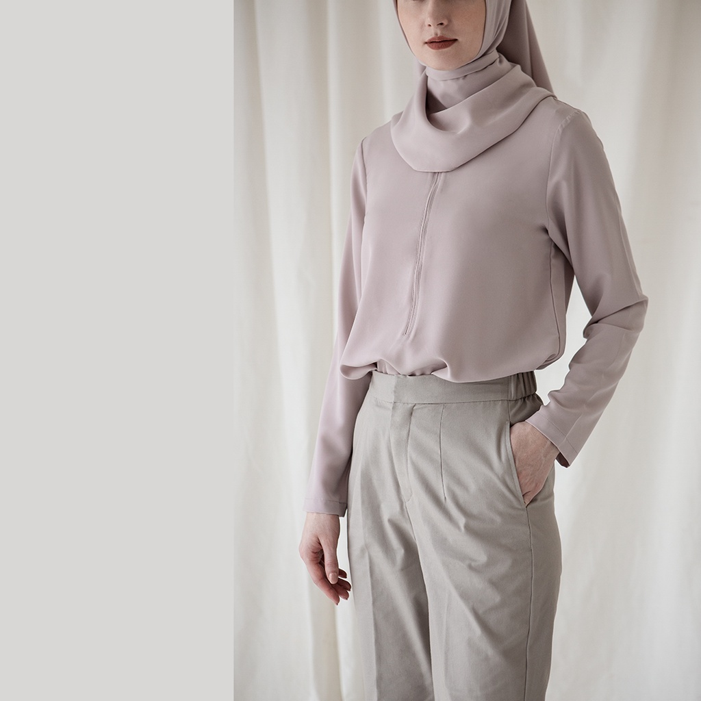 Abimana by Aska Label - Celana panjang wanita katun semi casual kantor warna abu muda, hijau olive, hijau olive gelap