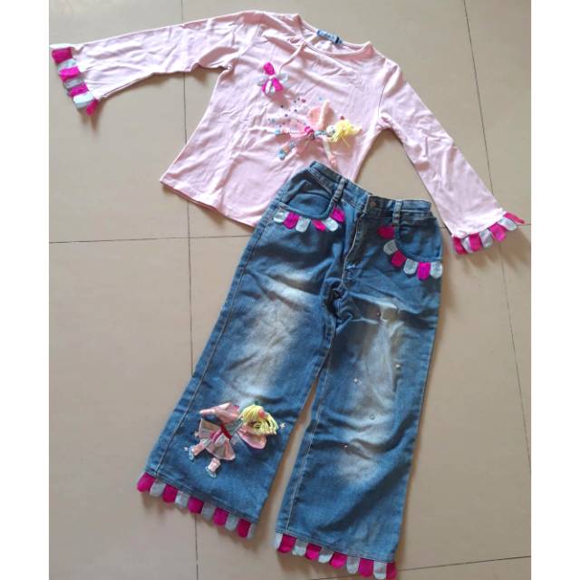 Preloved Set Baju dan Celana Jeans Anak Perempuan Bagus Lucu Merk Cute