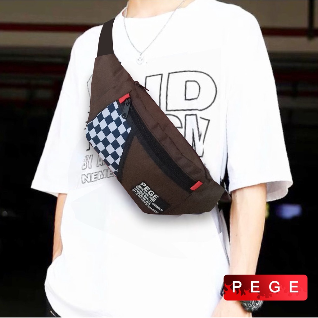 PG - 8905 - Tas Pinggang Pria Tas Selempang Catur Waistbag Slempang Bahu Kasual Bahan Distro