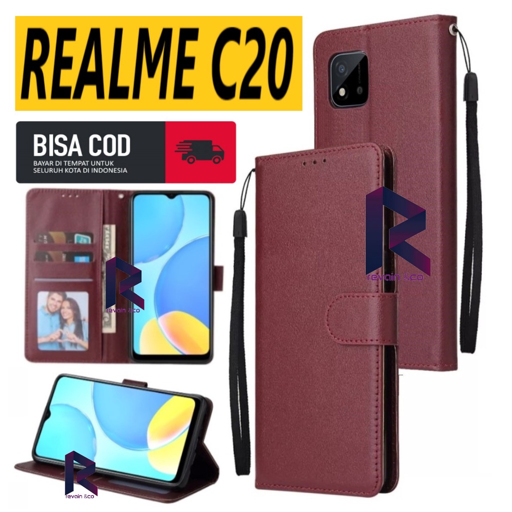 REALME C20 CASING DOMPET FLIP WALLET LEATHER KULIT PREMIUM SARUNG BUKA TUTUP FLIP CASE REALME C20