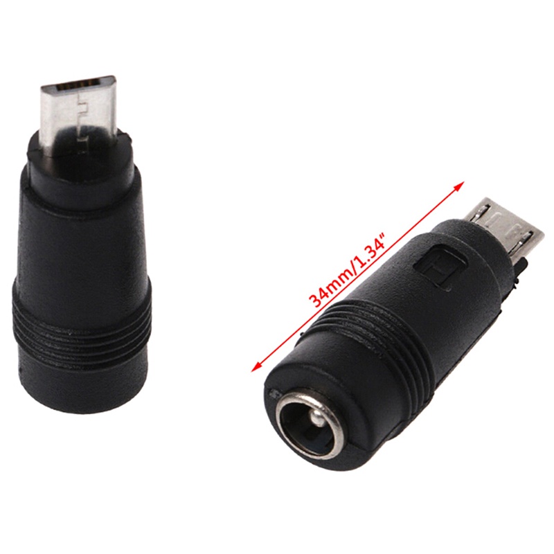 {LUCKID}2Pcs DC 5.5*2.1mm female jack plug to micro USB 5pin male power converter