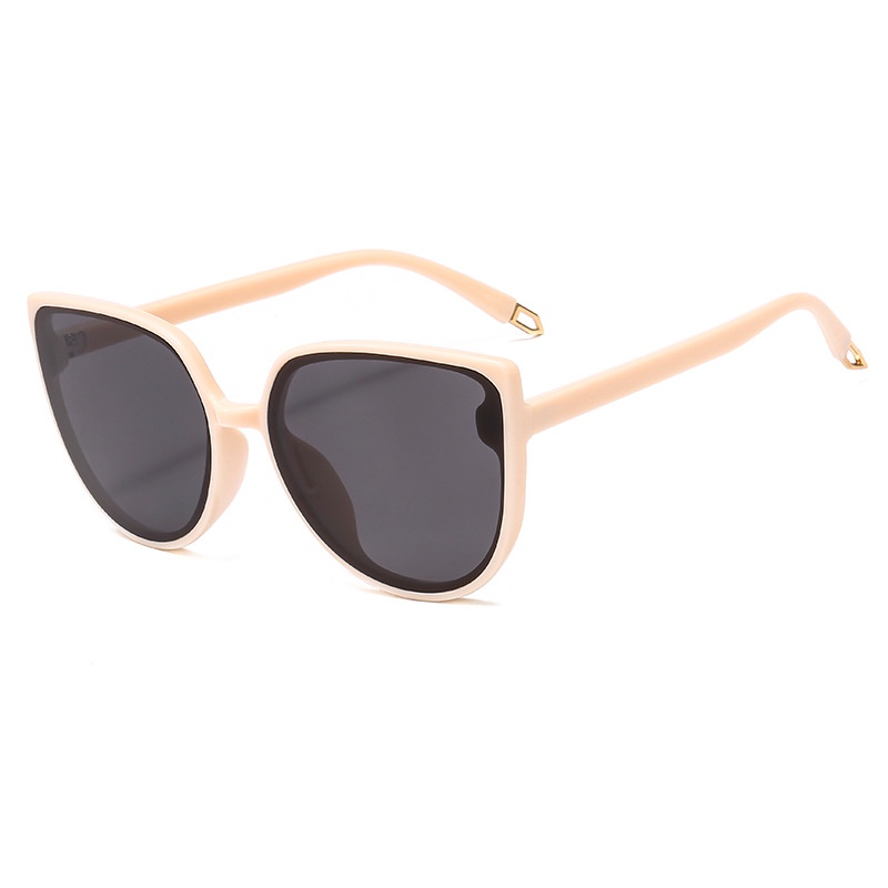 (YUZHU) INS Style Personality Cat Eye Sunglasses Milk Tea Color Sunglasses Oversized Frame UV Protection Sunglasses Women