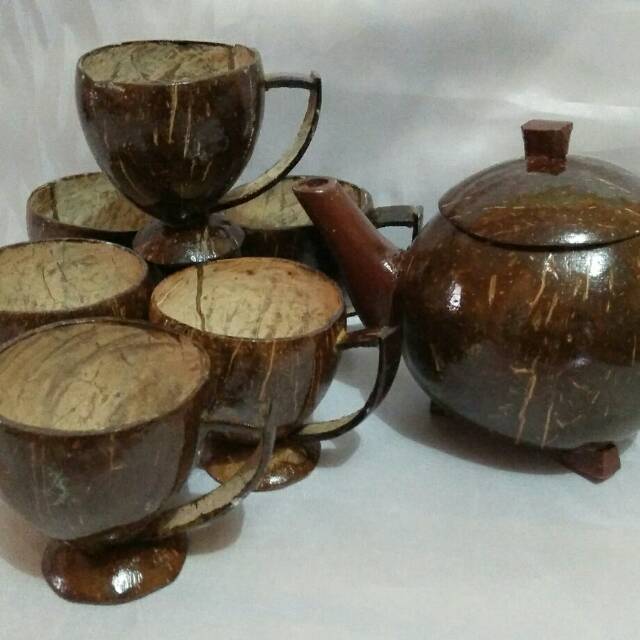 Cangkir set + teko batok kelapa/teko + cangkir kopi batok kelapa