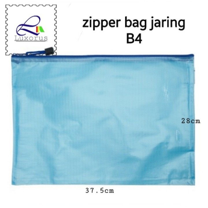 Map Plastik Jaring Resleting Zipper Bag B4