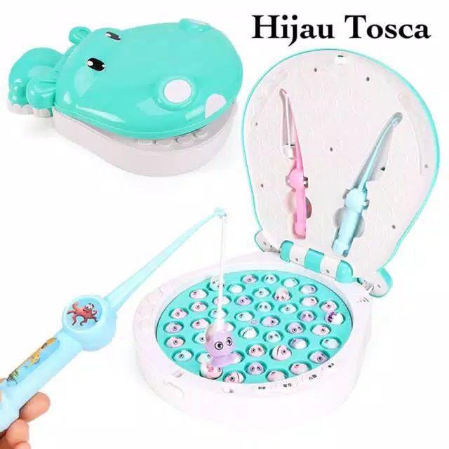 Tma / Mainan Anak Pancingan ikan 45pc model hippo size besar model lengkap music piano-Hijau tosca