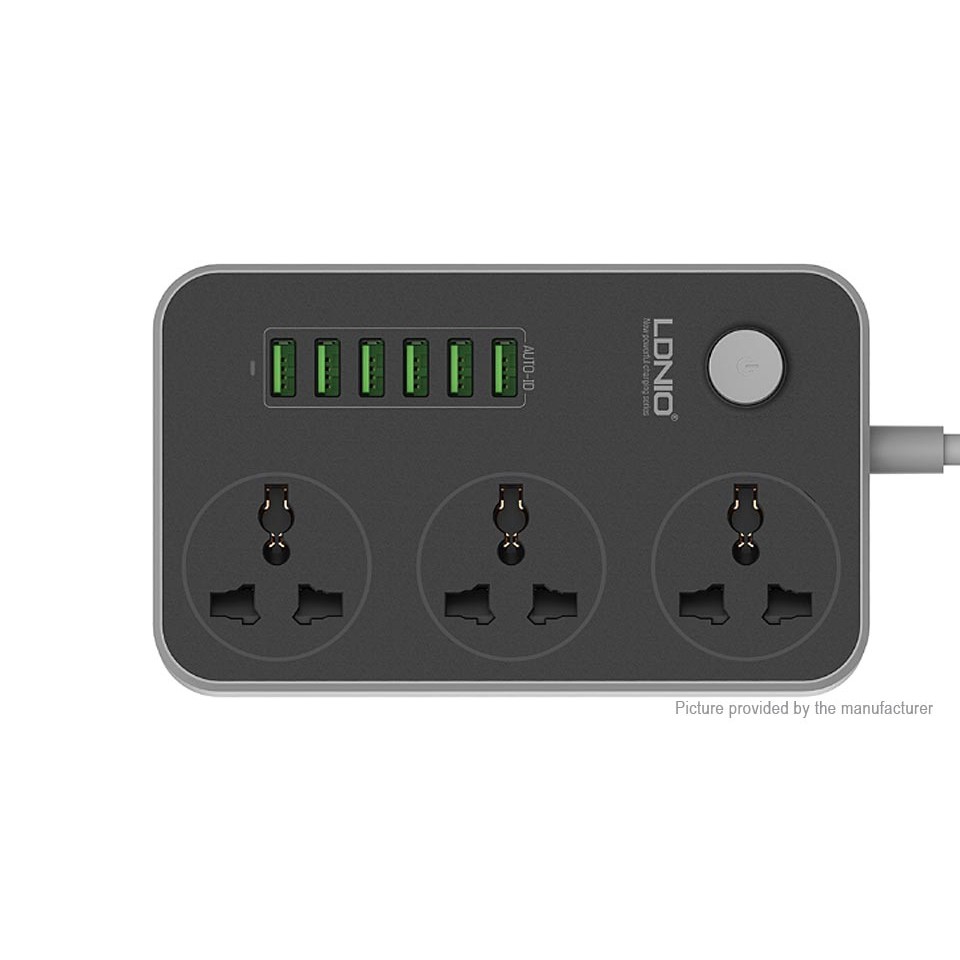 AKN88 - LDNIO SC3604 5V 3.4A 3 International Power Socket 6 USB Port 6.56ft 2m EU Plug Charging