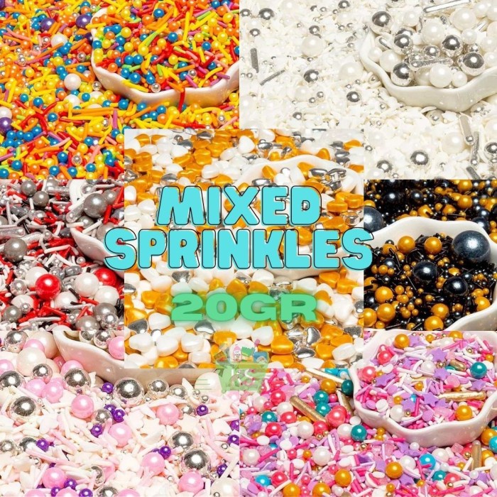 

MIXED SHAPES AND COLORS EDIBLE SPRINKLES 20 GR TRIMIT GULA WARNA WARNI