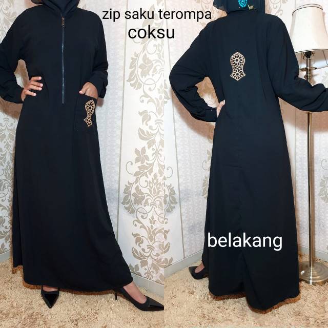 ABAYA ZIP SAKU TEROMPAH (BUNGASHOP)