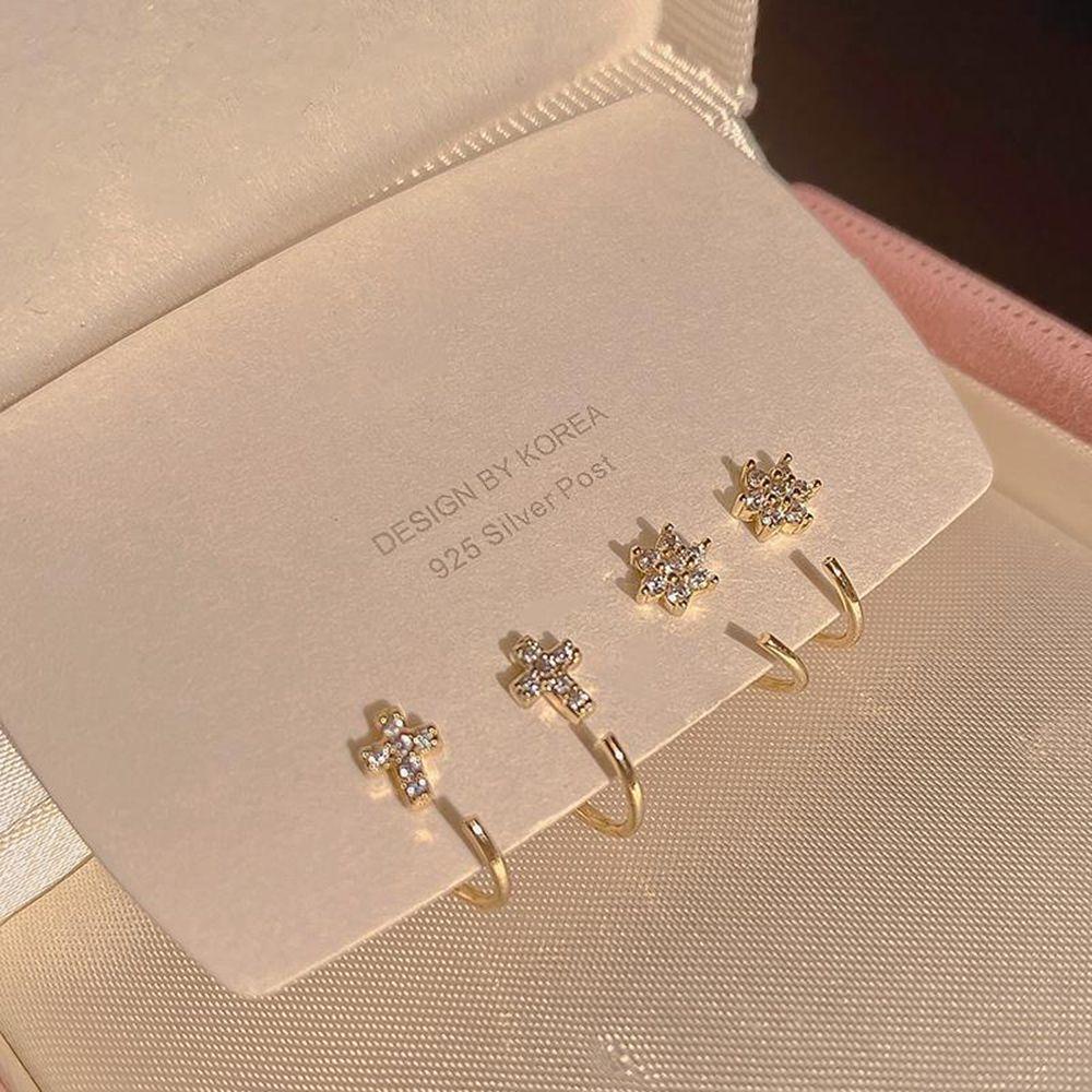 Needway Anting Kait Telinga Shinny Zirkon Bunga Perempuan Perhiasan Telinga Gadis Tindik Stud Earrings